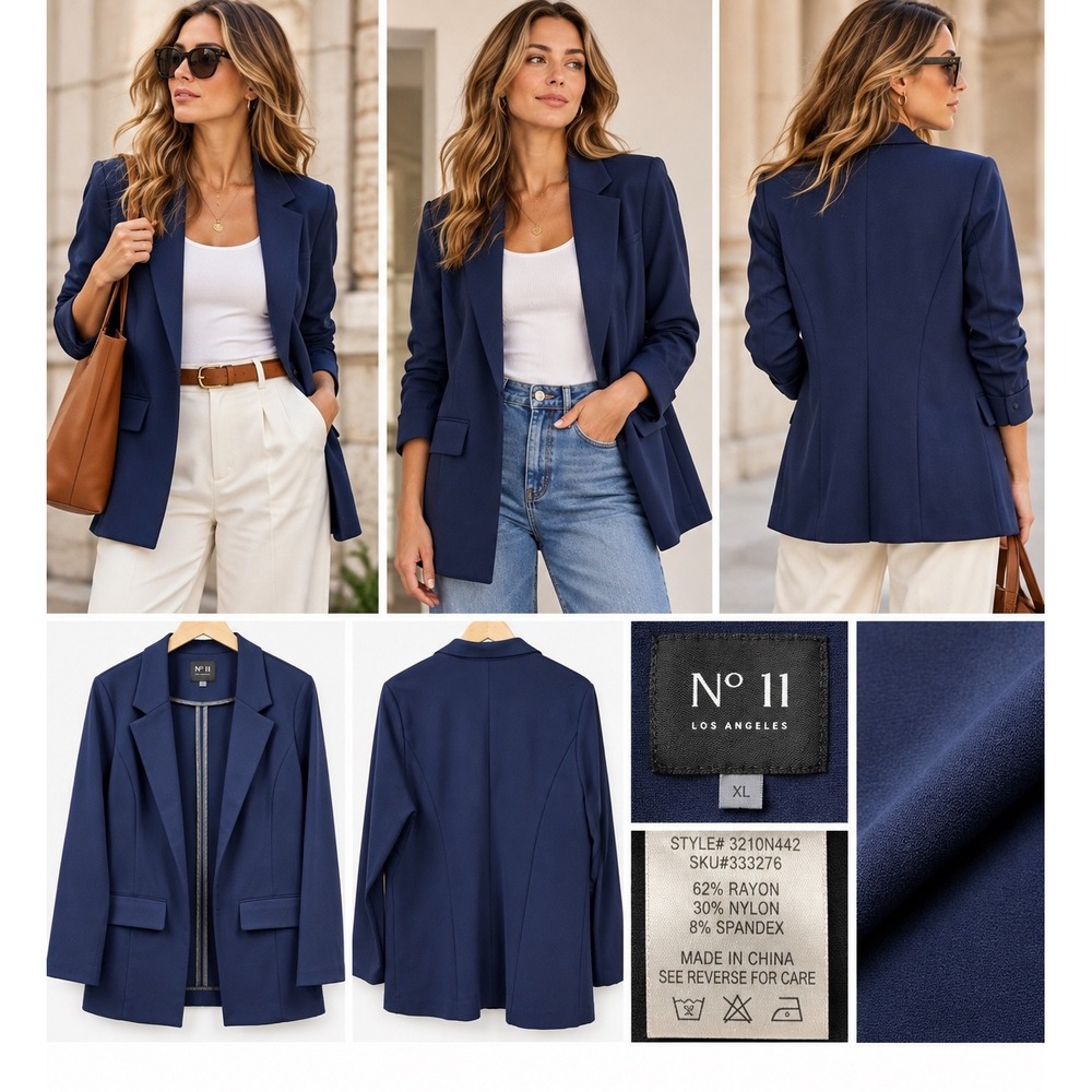 No 11 Navy Blazer XL Stretch Boyfriend Quiet Luxury Copenhagen Coastal Prep
